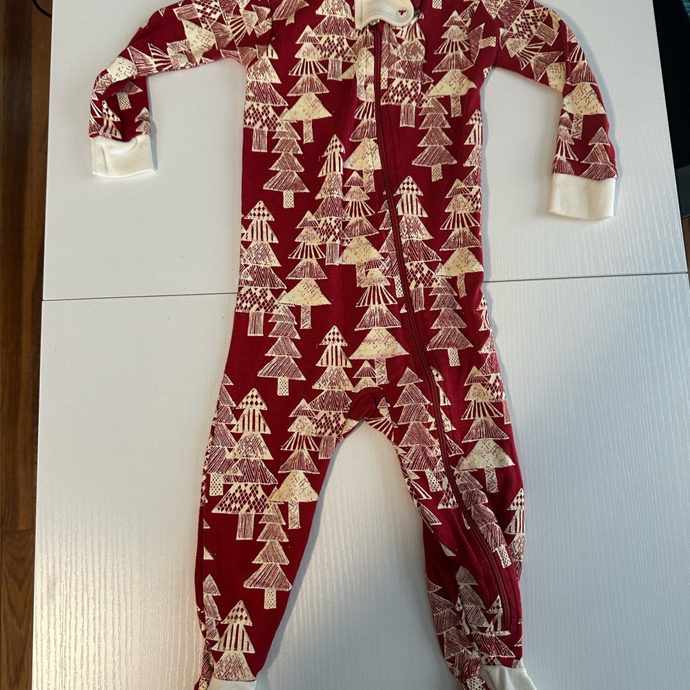 Burt's Bees Baby Red and Cream Tree Print Footie